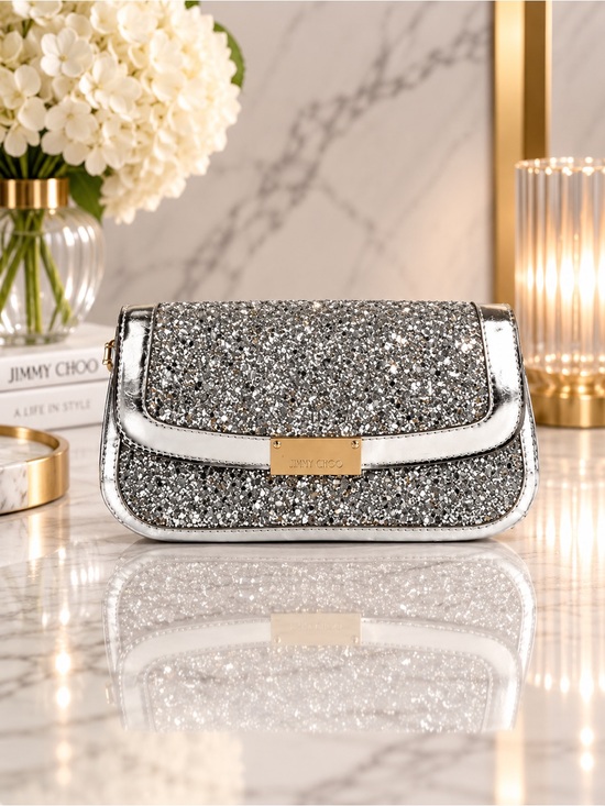 Jimmy Choo Handbags - Jimmy Choo Silver Glitter Wristlet / Clutch Evening Bag Full Inclusion